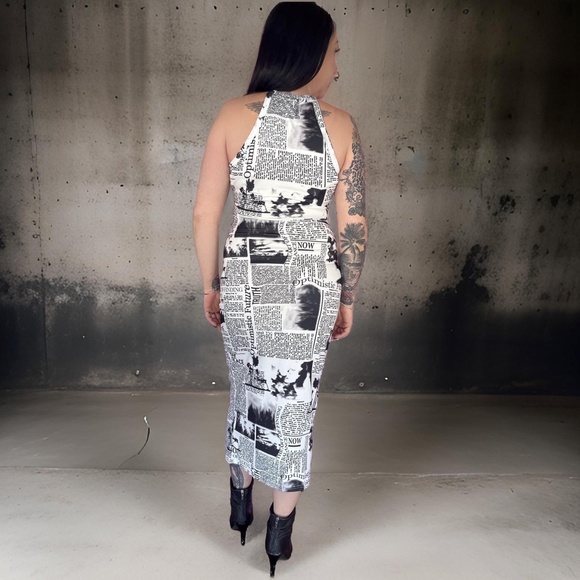 NEW Maxi dress white dress newsprint dress sex in the city style cute sexy - Picture 2 of 2